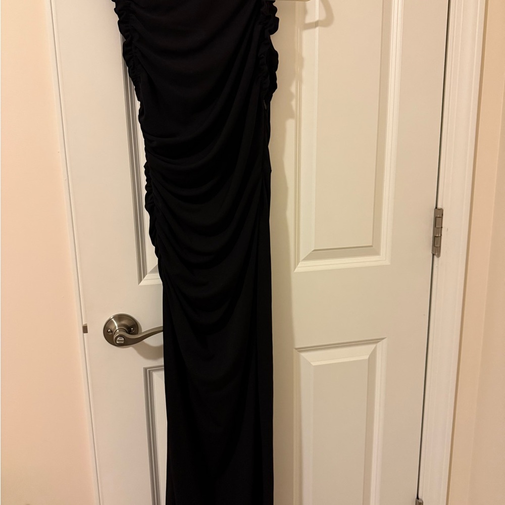 Elegant Black Ruched Maxi Dress
